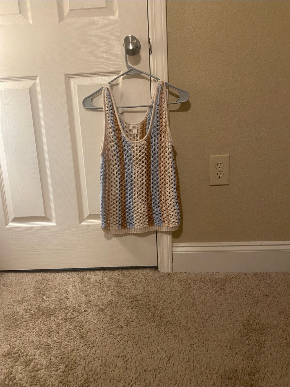 a.n.a Crochet Striped Tank Top in Cream and Light Blue